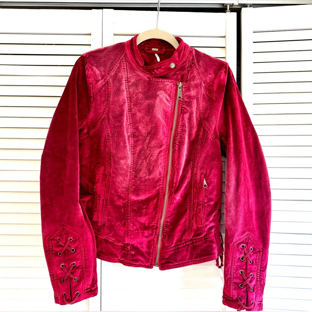 Free People Velvet Lace-up Moto Jacket S
